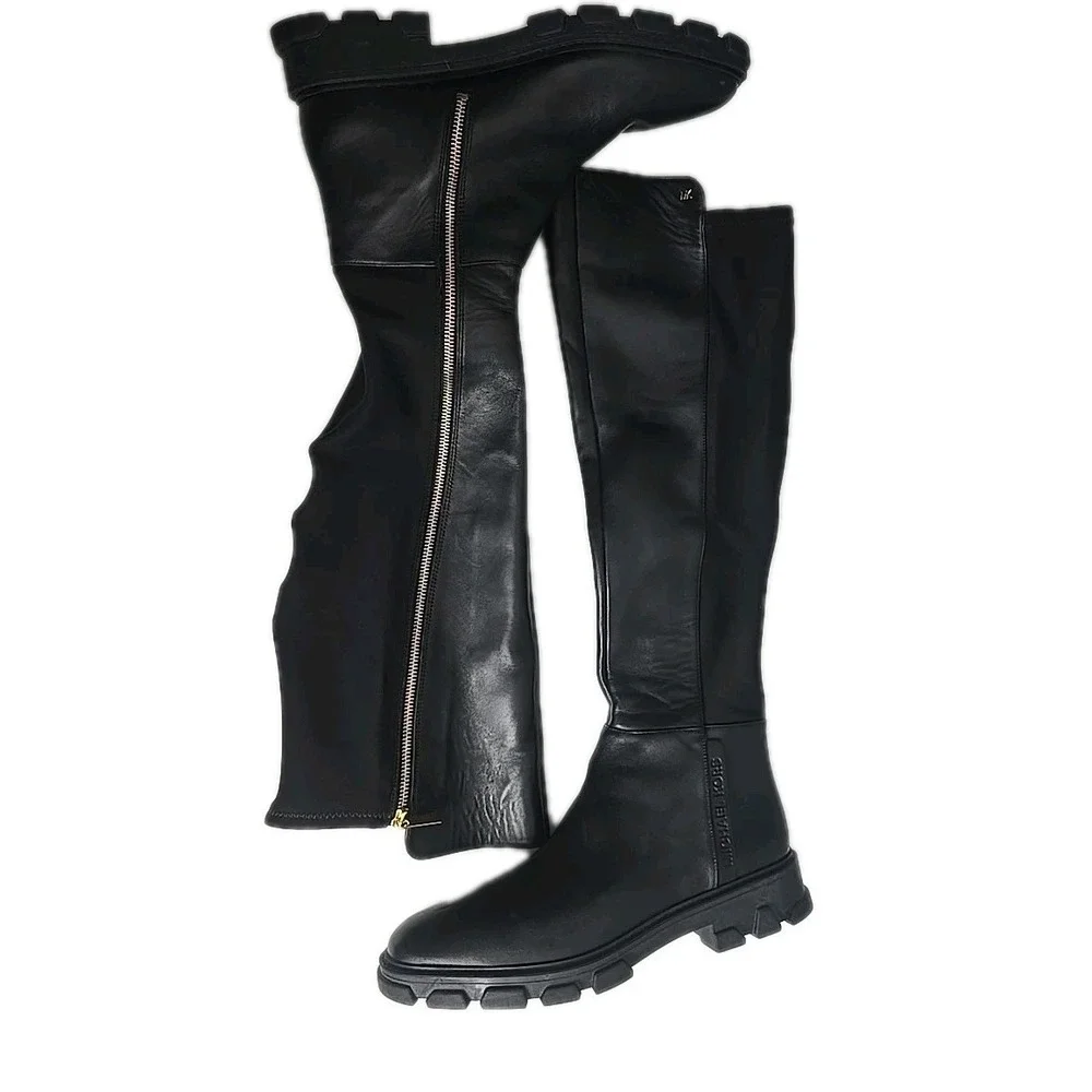 Michael Kors Ridley Riding Boots Womens 10 Black Leather